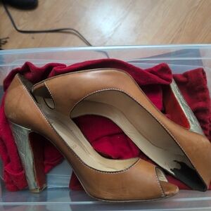 Unique Louboutin Brown Peep-Toe Heels